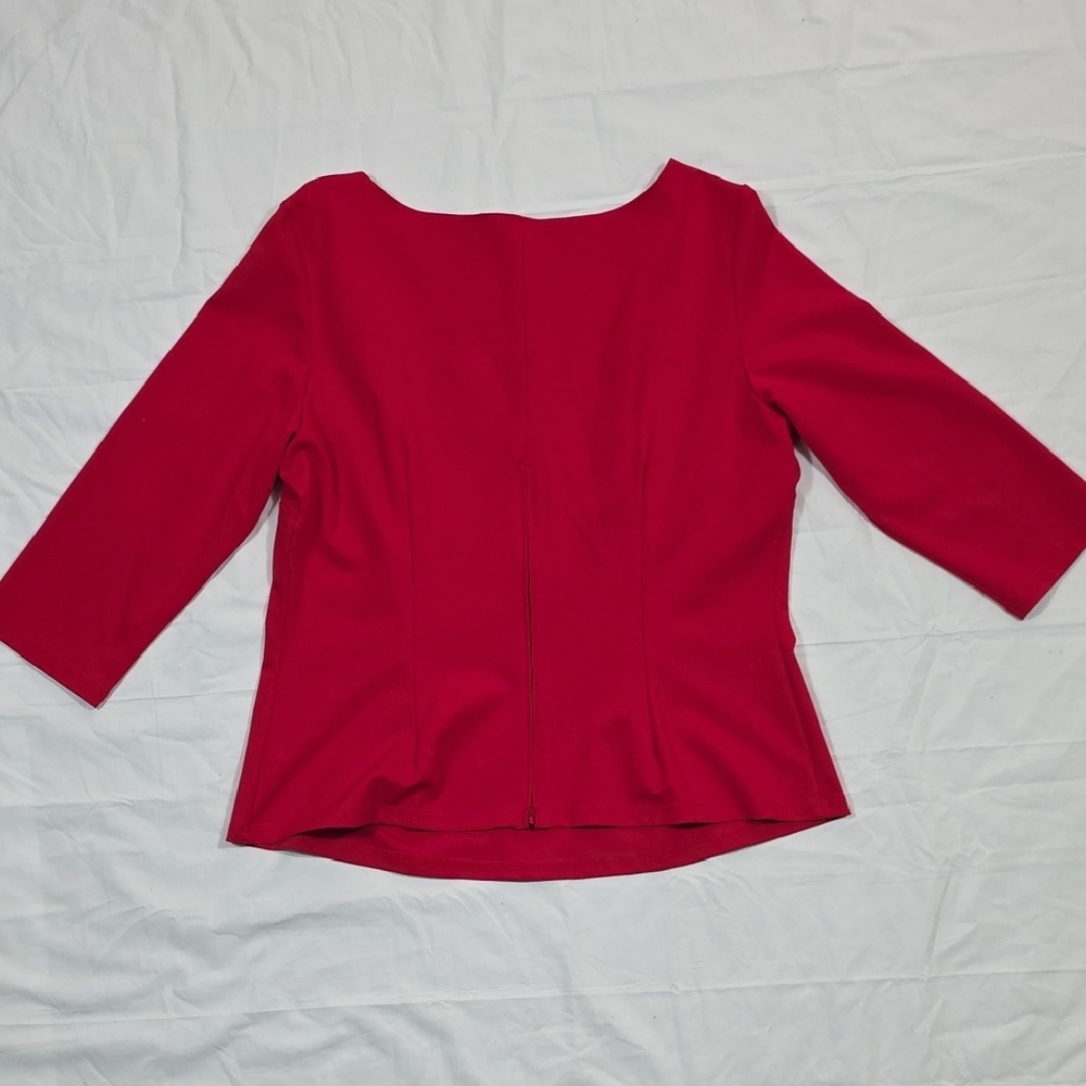 Square Neck Red Blouse with Three-Quarter Sleeves - Picture 2 of 4